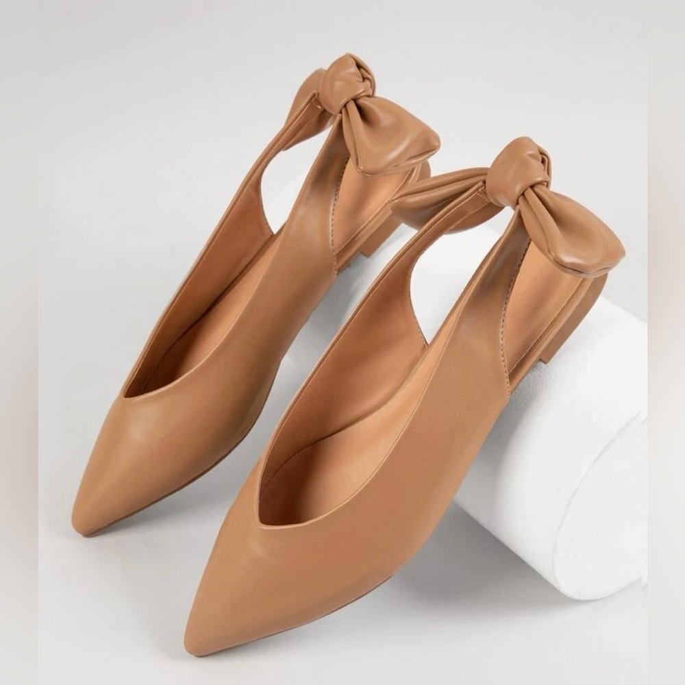 Vegan Leather Pointed Toe Bow Slingback.